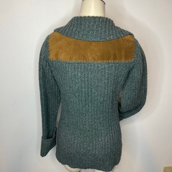 Banana Republic 100% Wool Sweater Jacket XS Leather Panel Full Zip Cuffed Knit - Picture 5 of 8